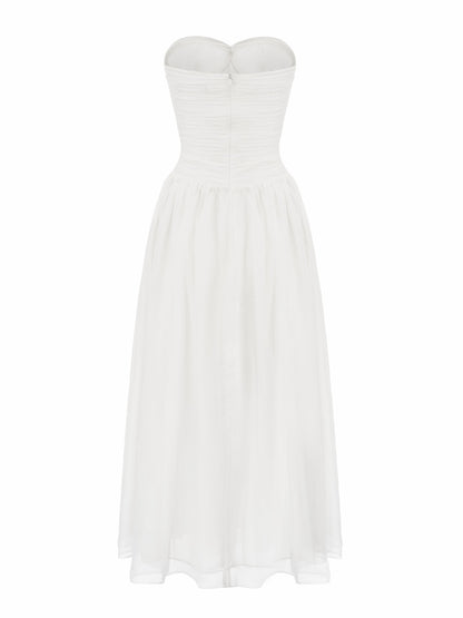 Nana Jacqueline Juliette Ruched Strapless White Chiffon Dress White