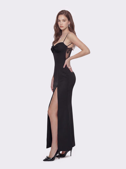 Nana Jacqueline Brielle Twist-Front Lace-Back Black Dress Black