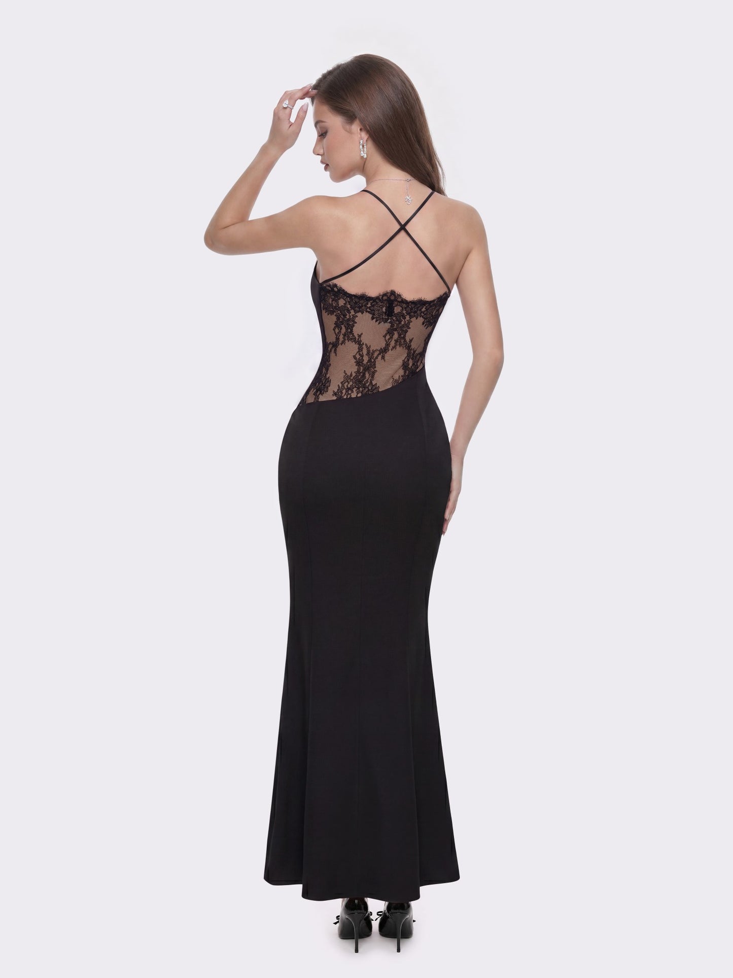 Nana Jacqueline Brielle Twist-Front Lace-Back Black Dress Black