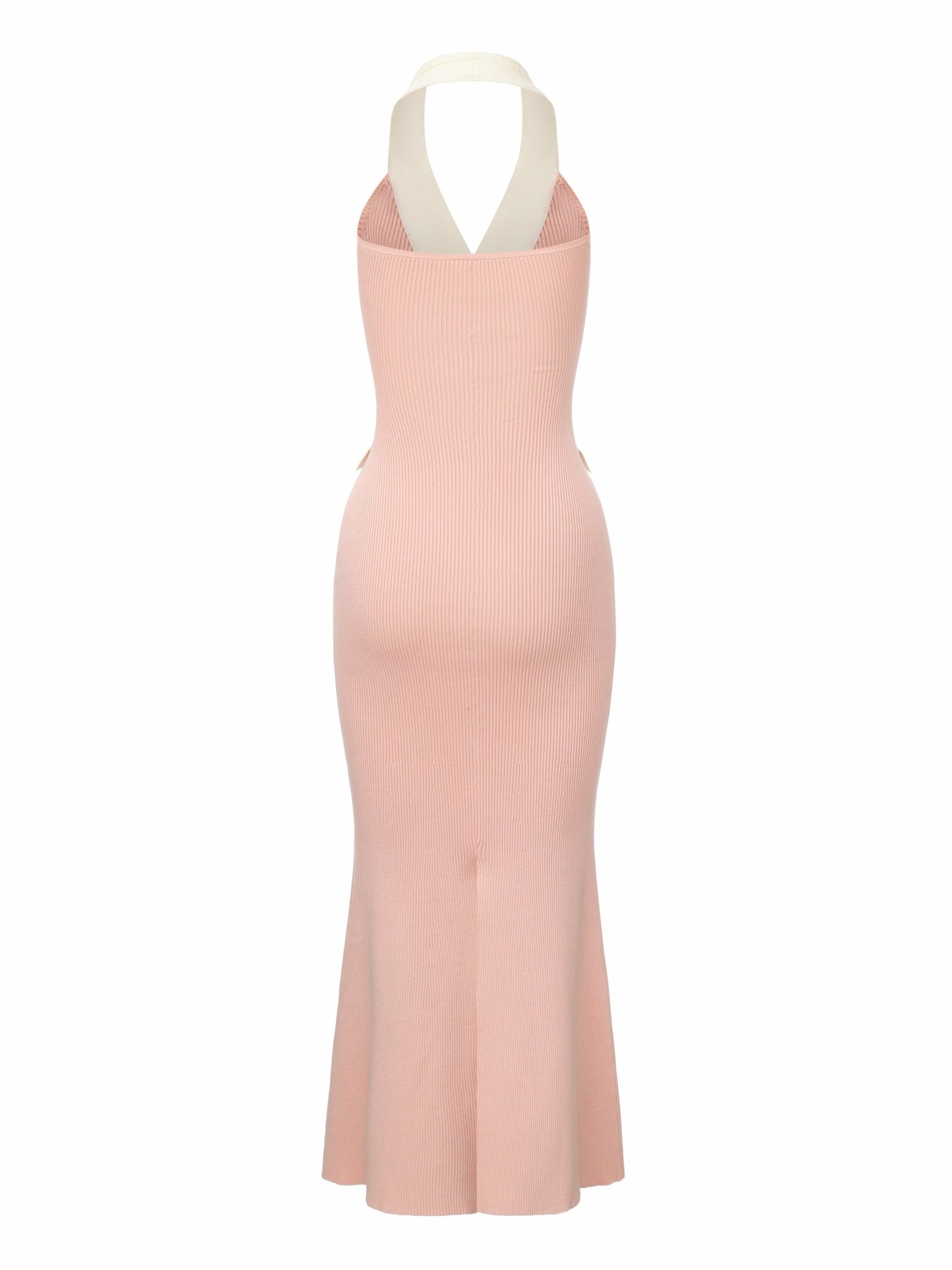 Nana Jacqueline Giana Contrast Halter Knit Blush Pink Maxi Dress Pink