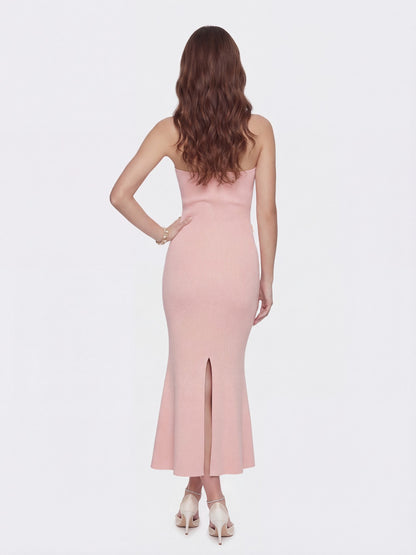 Nana Jacqueline Giana Contrast Halter Knit Blush Pink Maxi Dress Pink