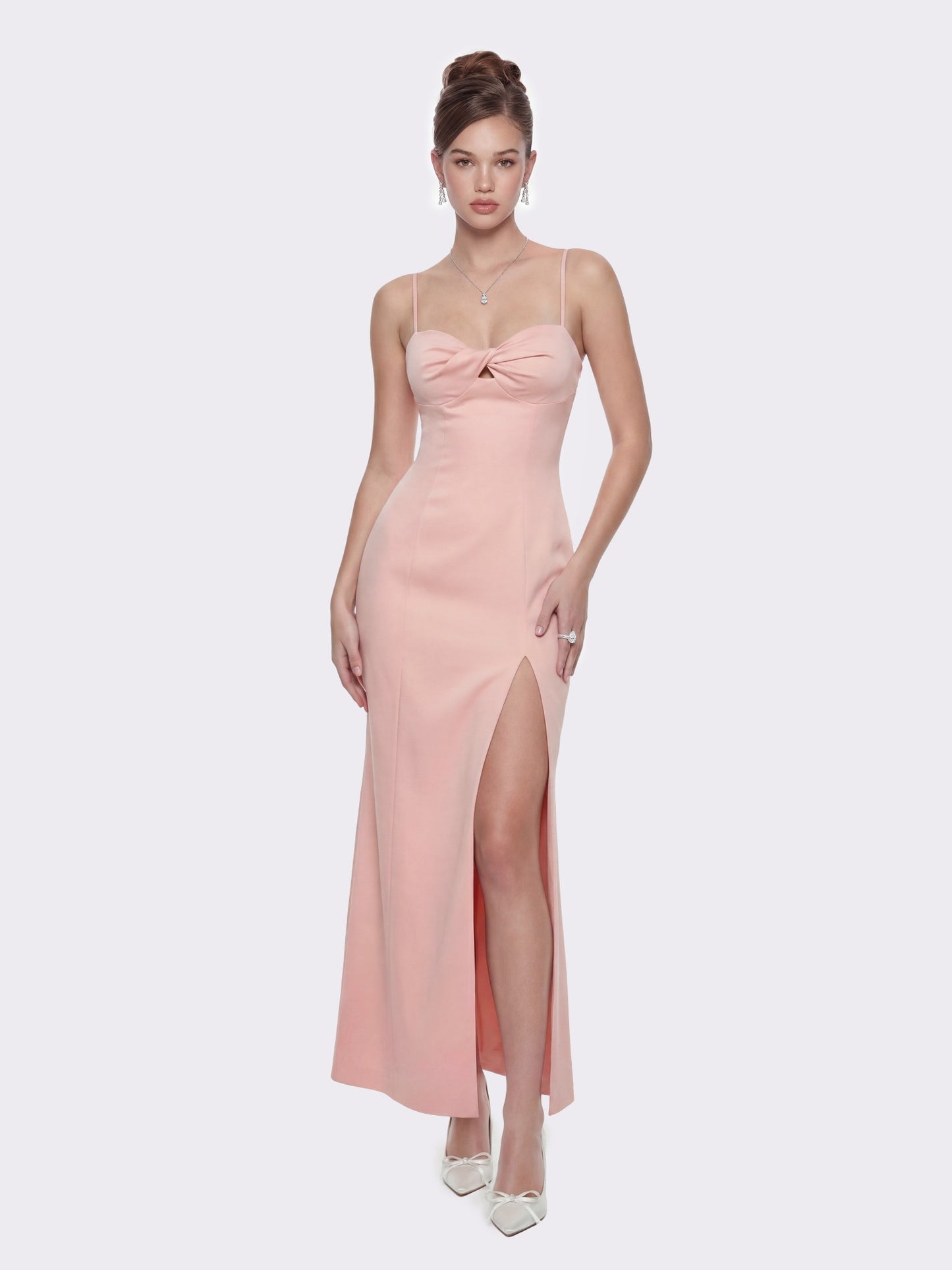 Nana Jacqueline Brielle Twist-Front Lace-Back Pink Dress Peach Pink