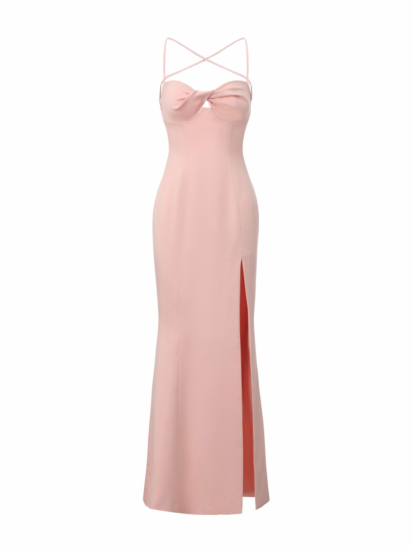 Nana Jacqueline Brielle Twist-Front Lace-Back Pink Dress Peach Pink