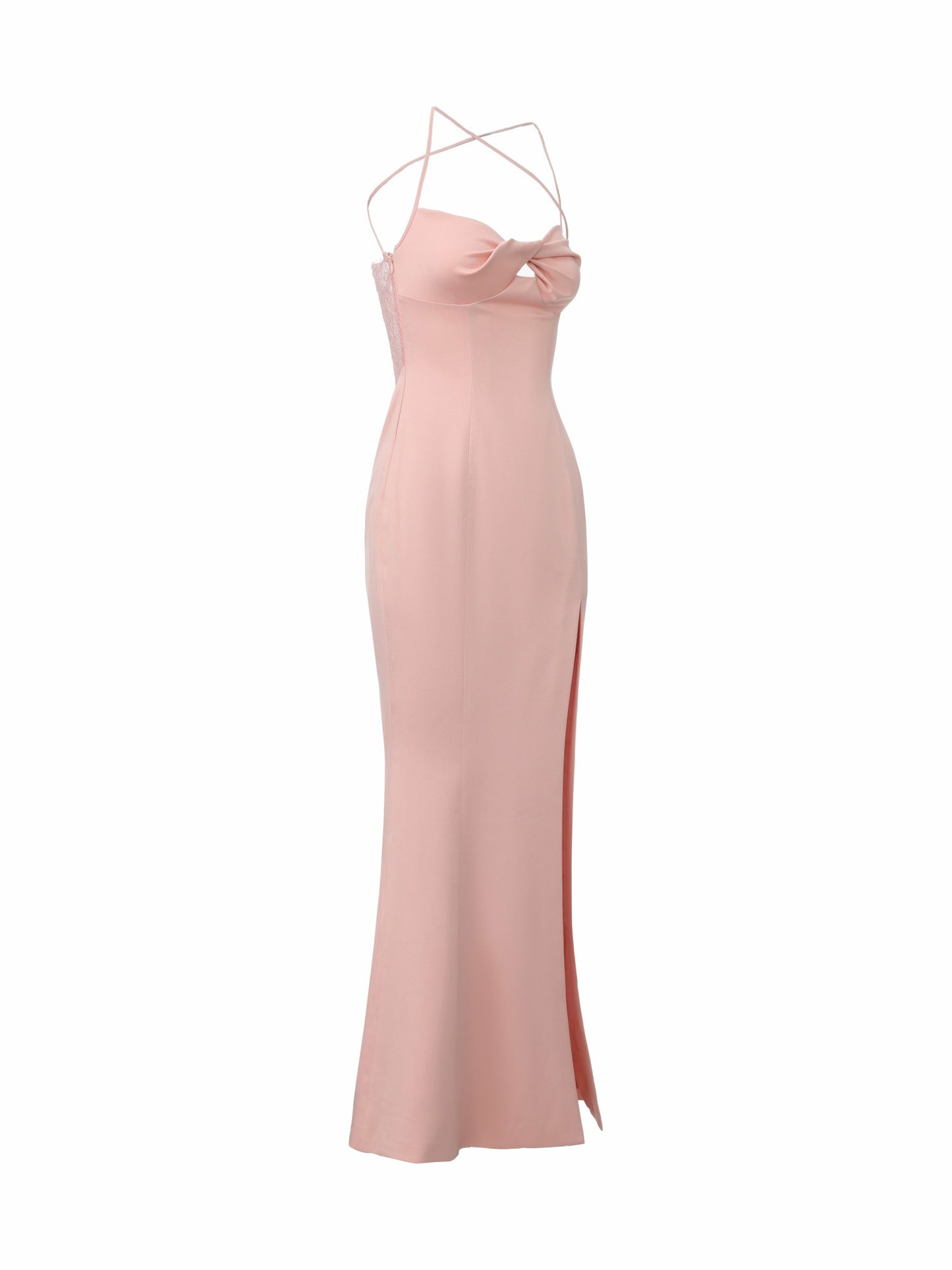 Nana Jacqueline Brielle Twist-Front Lace-Back Pink Dress Peach Pink
