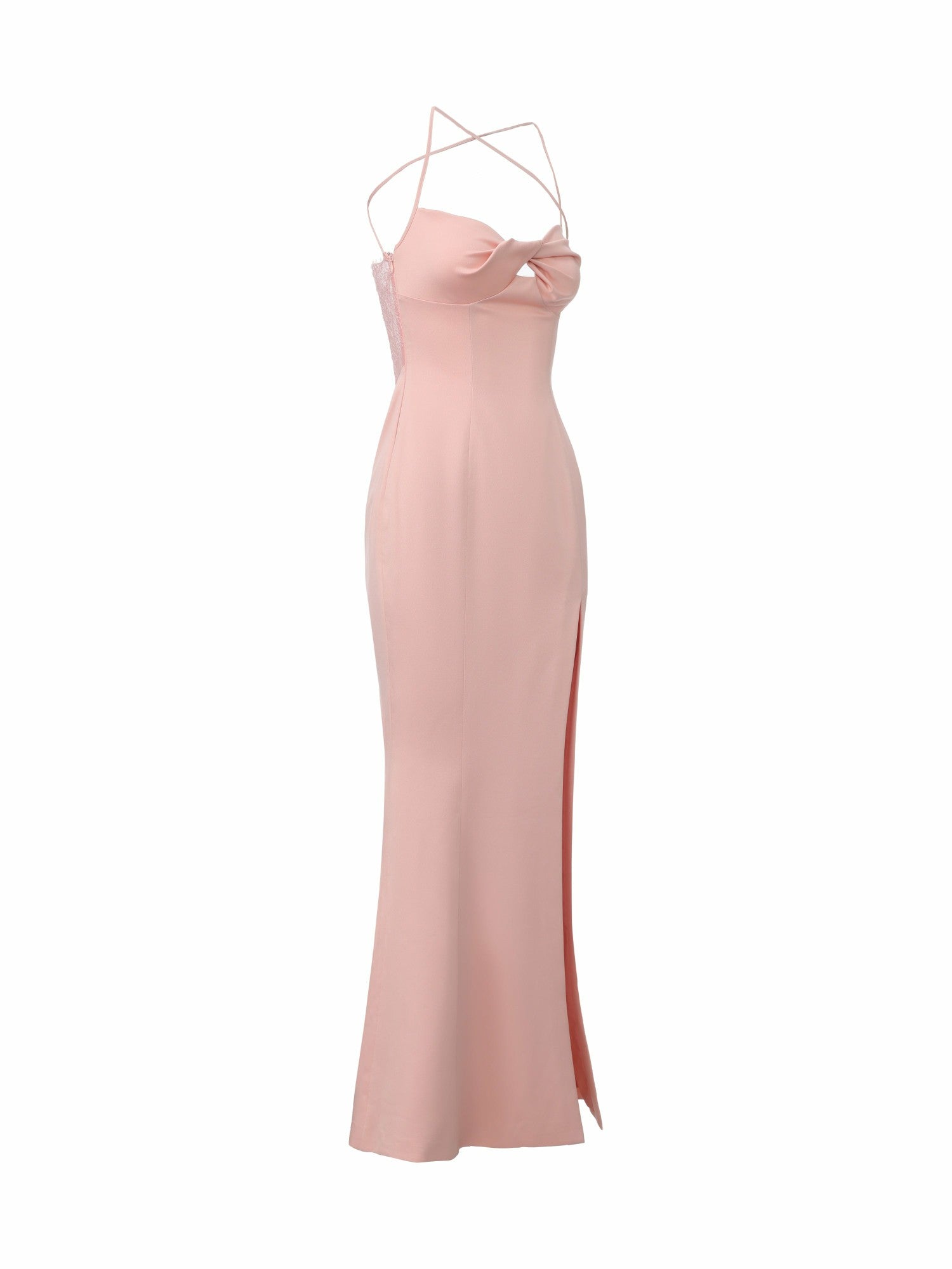 Nana Jacqueline Brielle Twist-Front Lace-Back Pink Dress Peach Pink