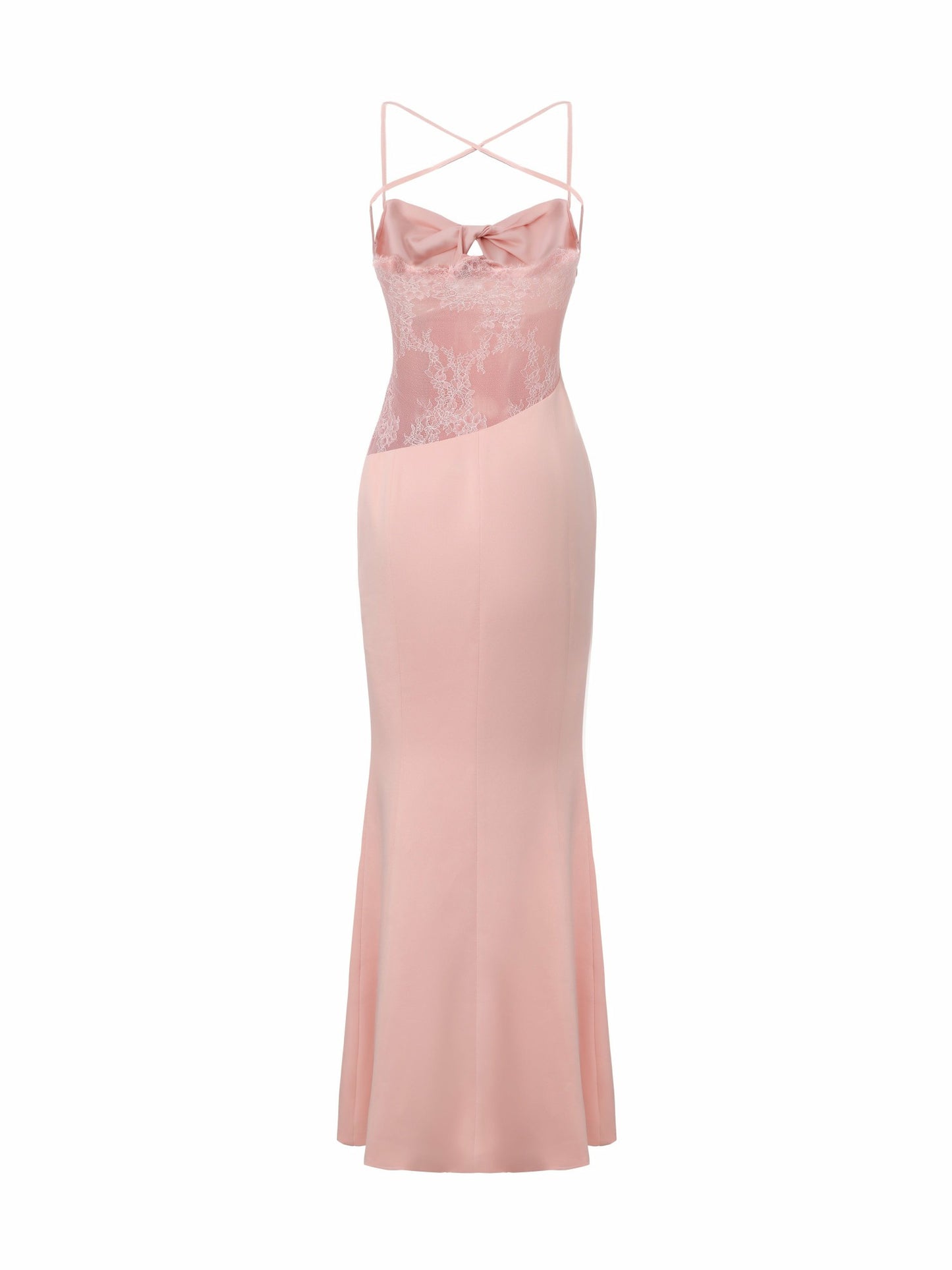 Nana Jacqueline Brielle Twist-Front Lace-Back Pink Dress Peach Pink