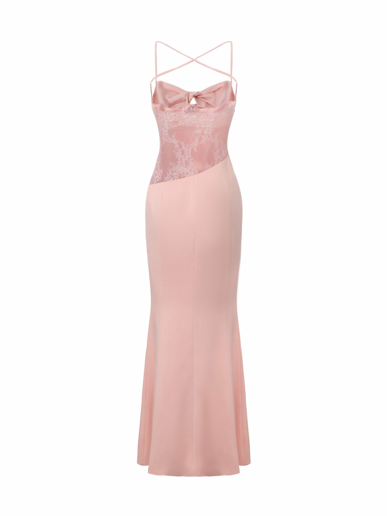 Nana Jacqueline Brielle Twist-Front Lace-Back Pink Dress Peach Pink