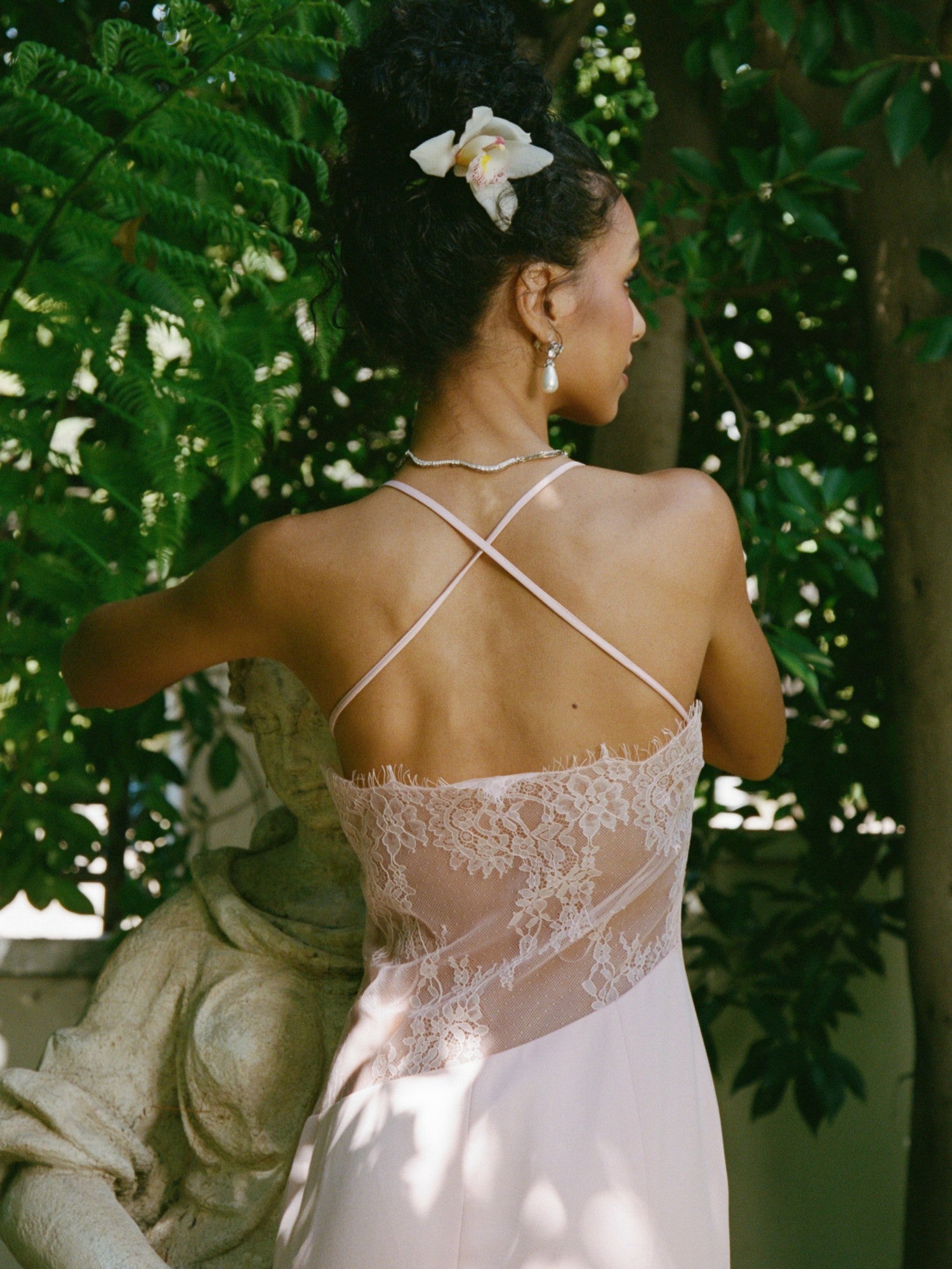 Nana Jacqueline Brielle Twist-Front Lace-Back Pink Dress Peach Pink