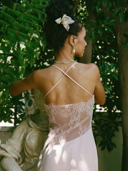Nana Jacqueline Brielle Twist-Front Lace-Back Pink Dress Peach Pink