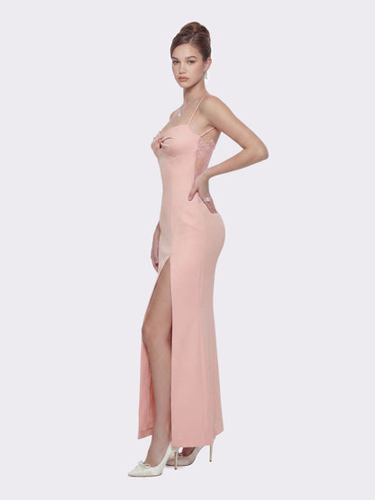 Nana Jacqueline Brielle Twist-Front Lace-Back Pink Dress Peach Pink