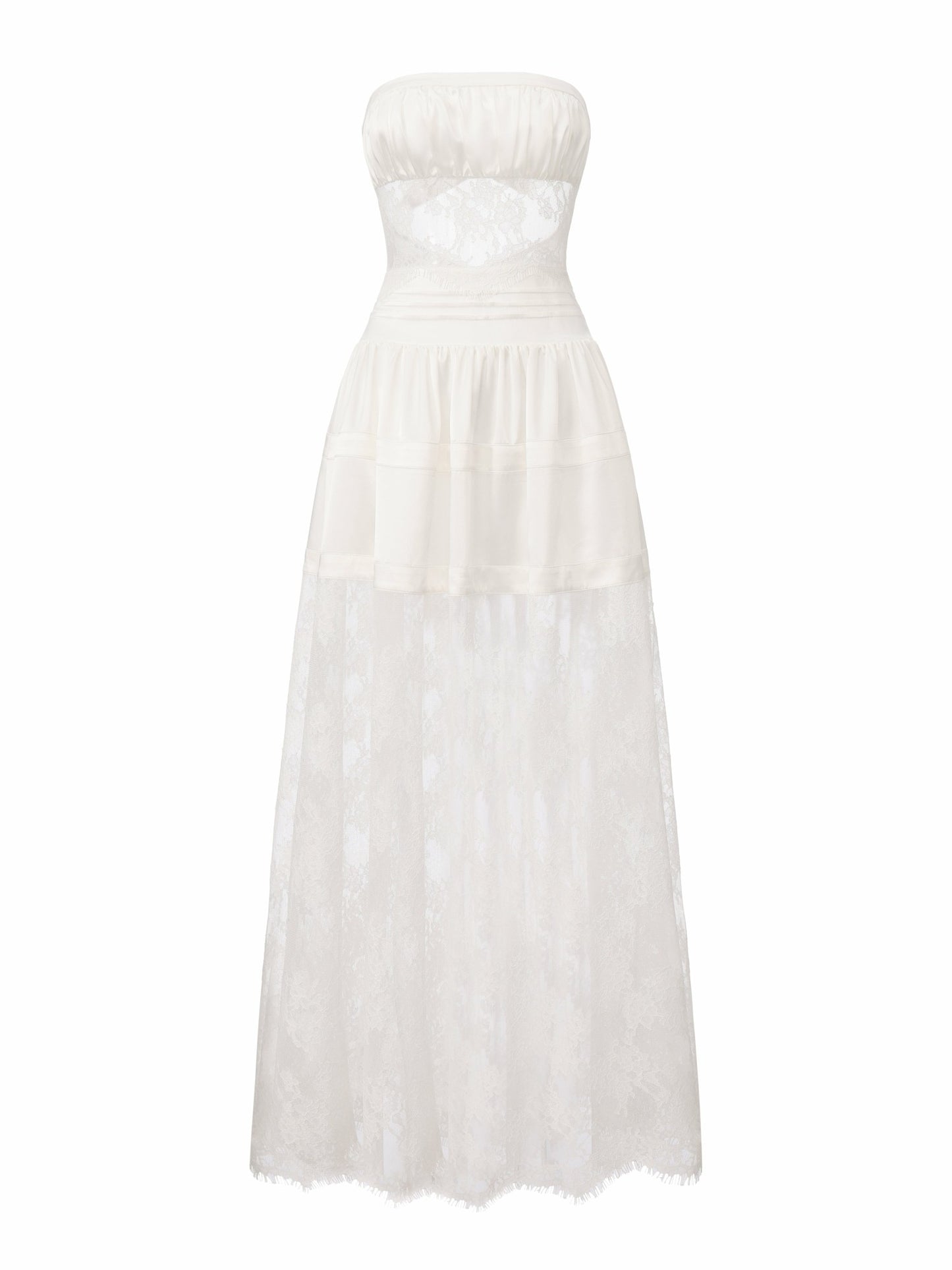 Nana Jacqueline Amelie White Lace Strapless Satin Dress White