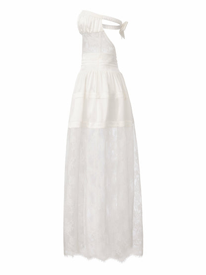 Nana Jacqueline Amelie White Lace Strapless Satin Dress White