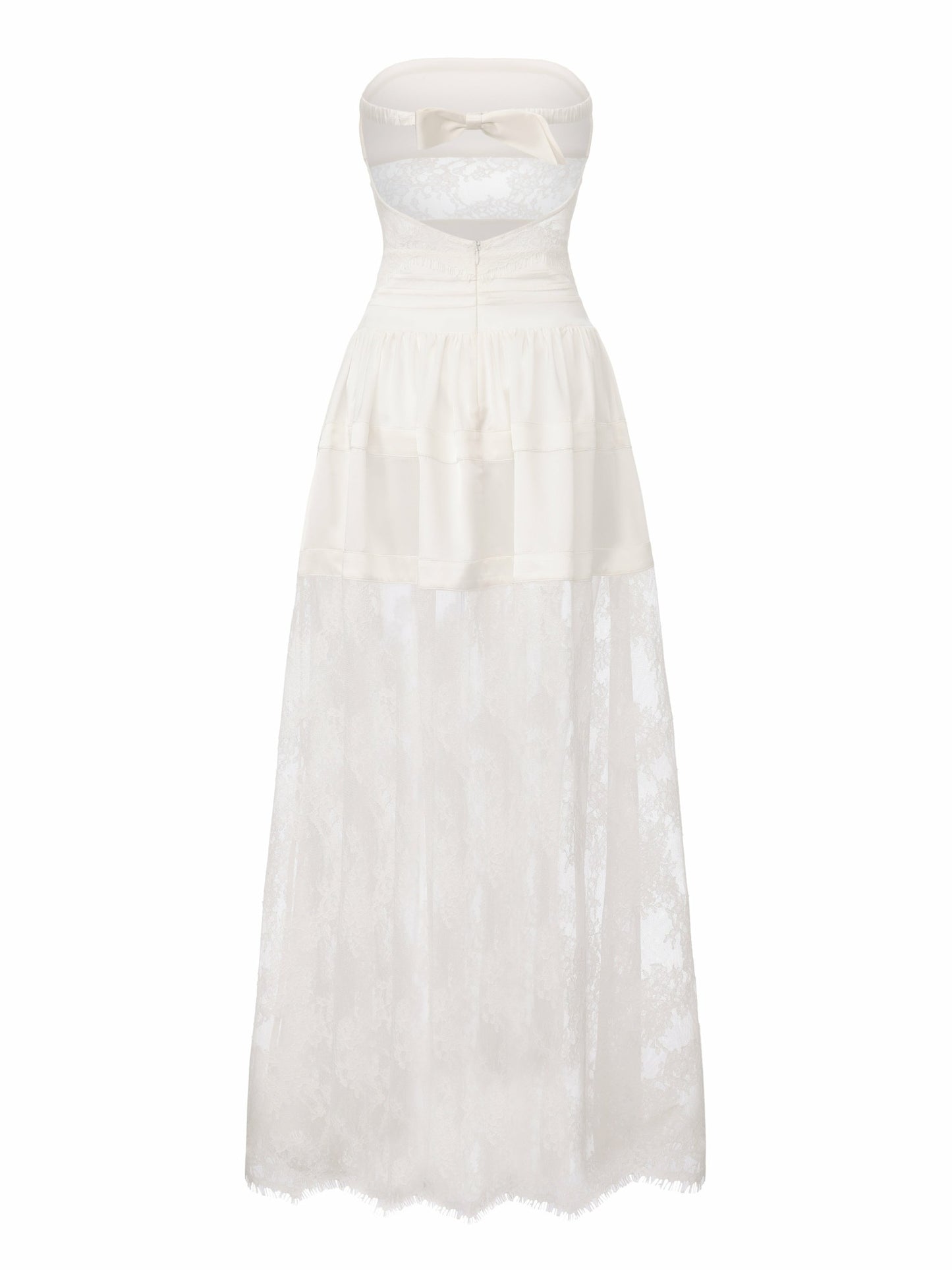 Nana Jacqueline Amelie White Lace Strapless Satin Dress White