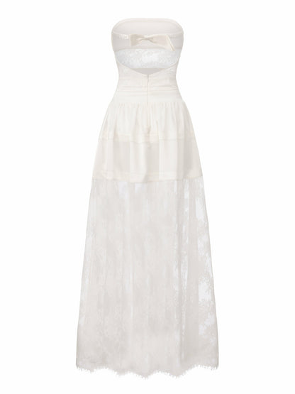 Nana Jacqueline Amelie White Lace Strapless Satin Dress White