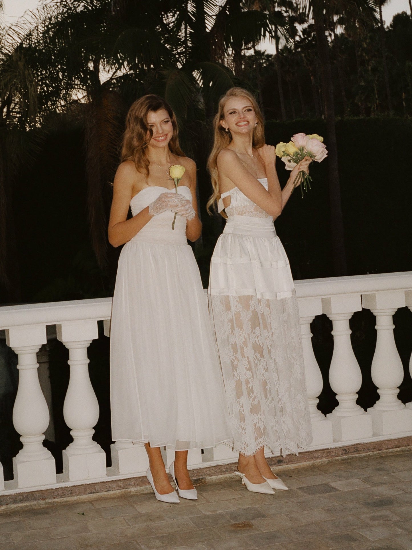 Nana Jacqueline Amelie White Lace Strapless Satin Dress White