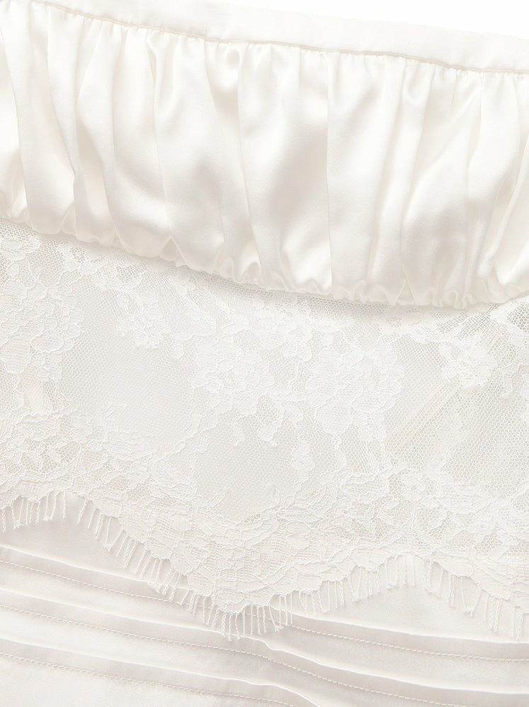 Nana Jacqueline Amelie White Lace Strapless Satin Dress White