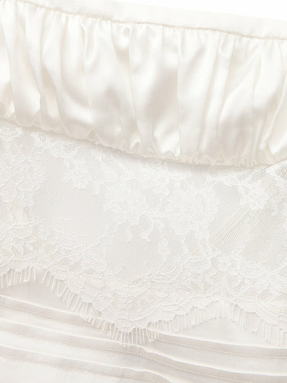 Nana Jacqueline Amelie White Lace Strapless Satin Dress White