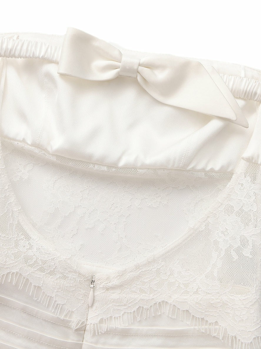 Nana Jacqueline Amelie White Lace Strapless Satin Dress White