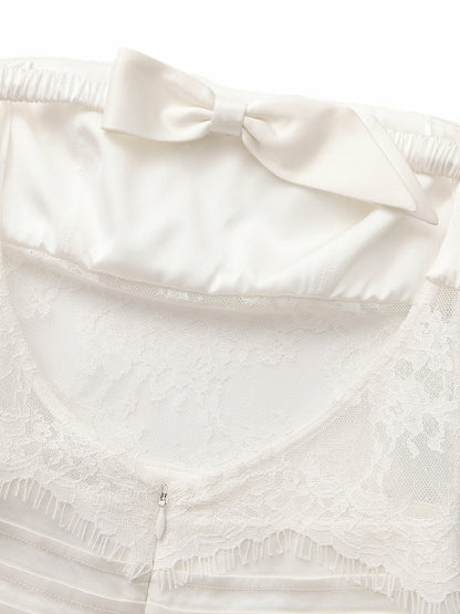 Nana Jacqueline Amelie White Lace Strapless Satin Dress White