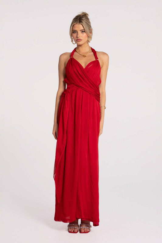 Nana Jacqueline Amber Chiffon Dress: Red Maxi Dress for Formal Wedding Guest Red