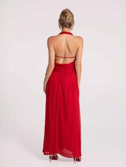Nana Jacqueline Amber Chiffon Dress: Red Maxi Dress for Formal Wedding Guest Red