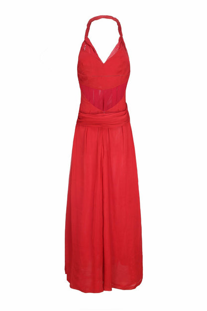 Nana Jacqueline Amber Chiffon Dress: Red Maxi Dress for Formal Wedding Guest Red