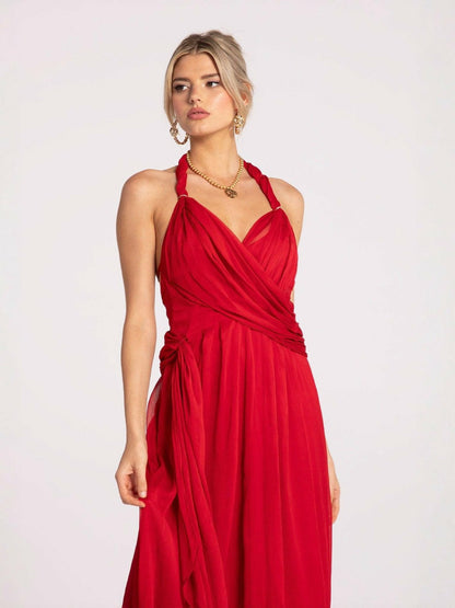 Nana Jacqueline Amber Chiffon Dress: Red Maxi Dress for Formal Wedding Guest Red