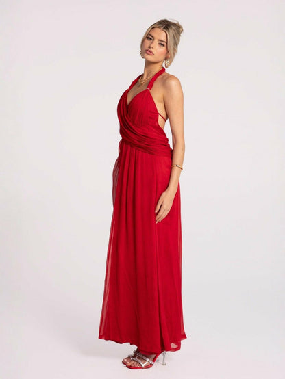 Nana Jacqueline Amber Chiffon Dress: Red Maxi Dress for Formal Wedding Guest Red