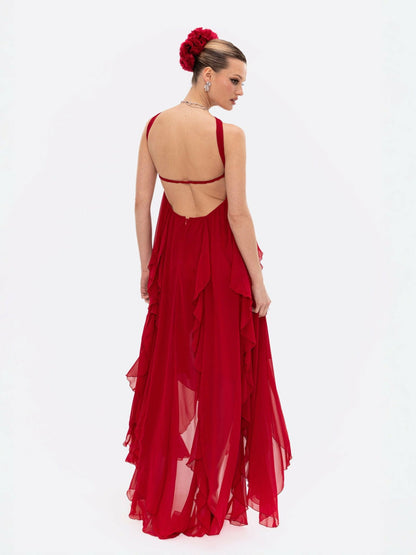 Nana Jacqueline Mariah Dress: Red Maxi Dress for Formal Wedding Guest Red