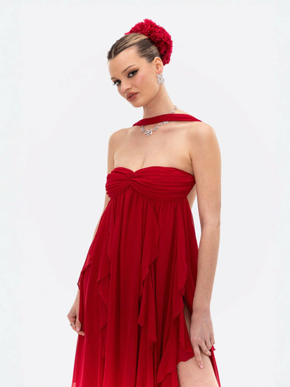 Nana Jacqueline Mariah Dress: Red Maxi Dress for Formal Wedding Guest Red