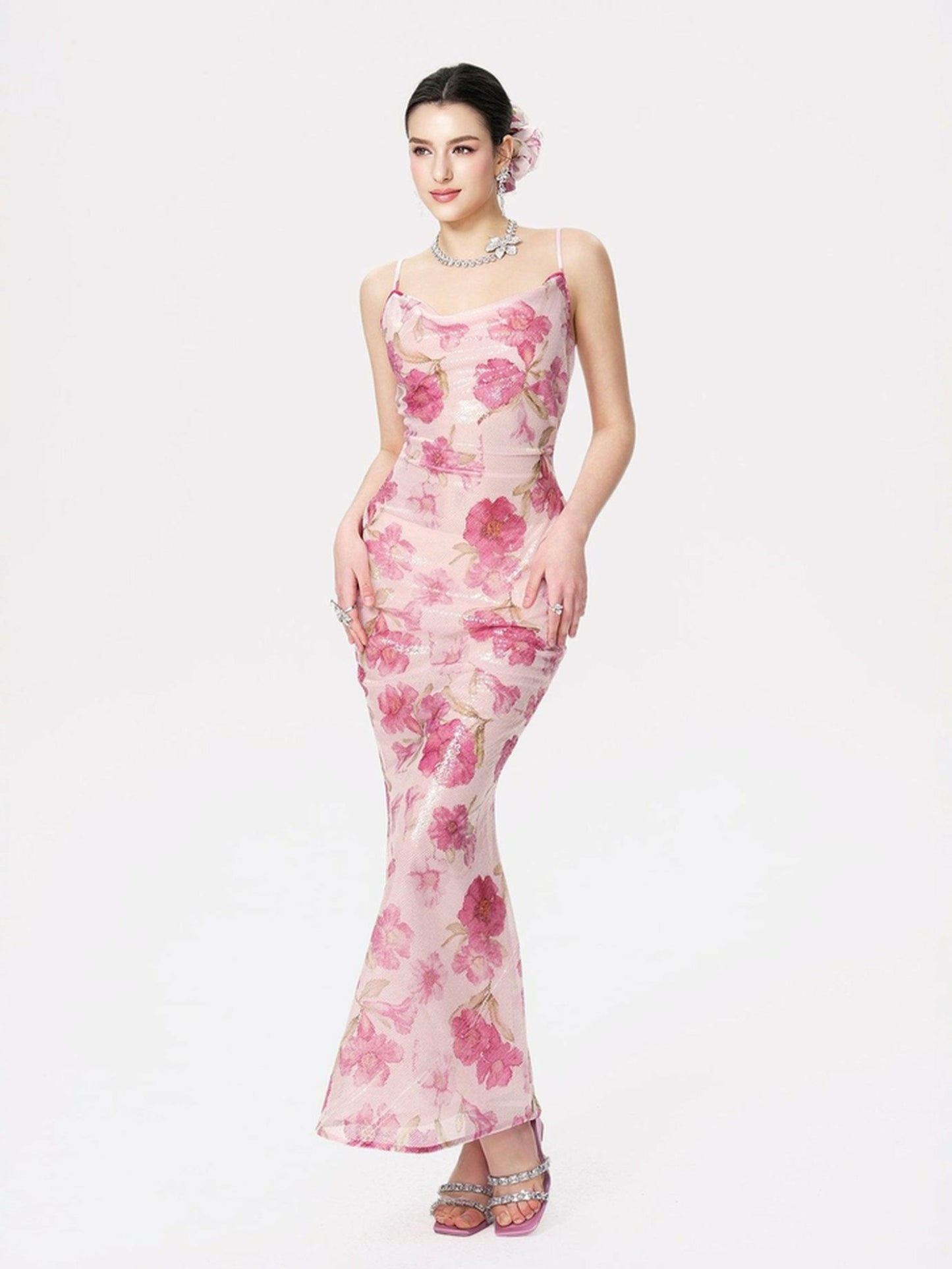 Nana Jacqueline Esmeralda Dress: Pink Maxi Dress for Garden Wedding Guest Pink