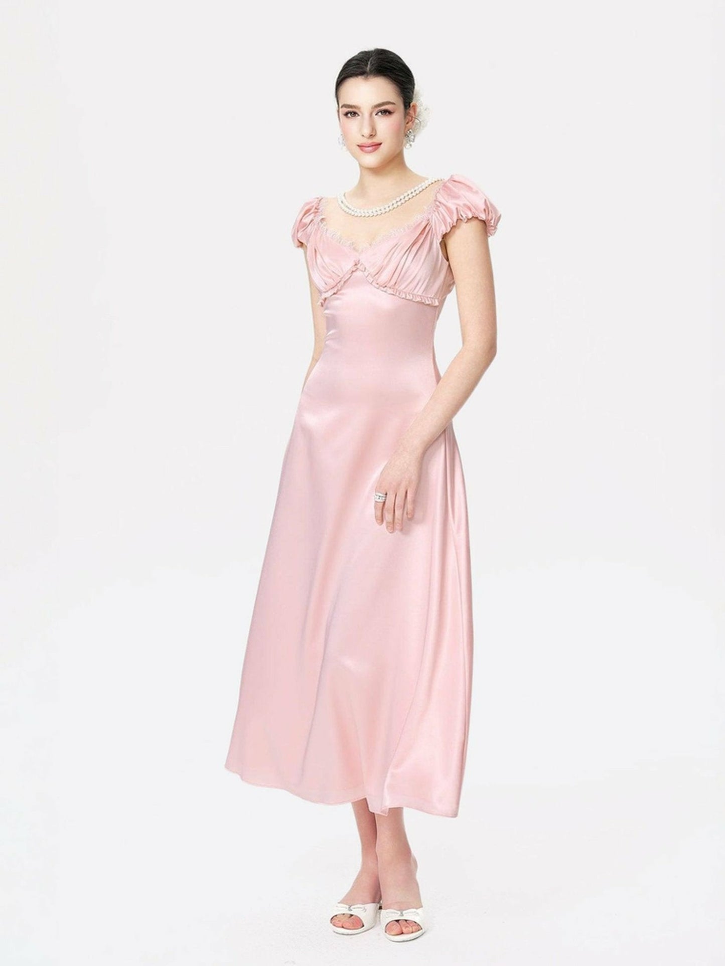 Nana Jacqueline Elara Dress: Pink Midi Dress for Garden Wedding Guest Pink