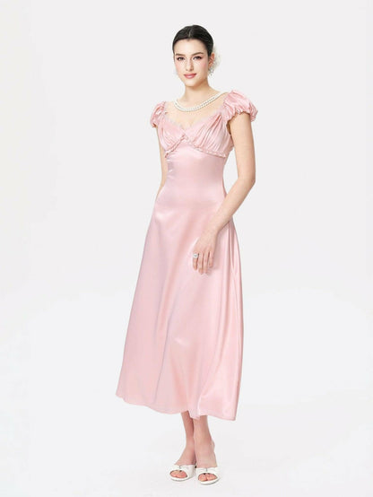 Nana Jacqueline Elara Dress: Pink Midi Dress for Garden Wedding Guest Pink