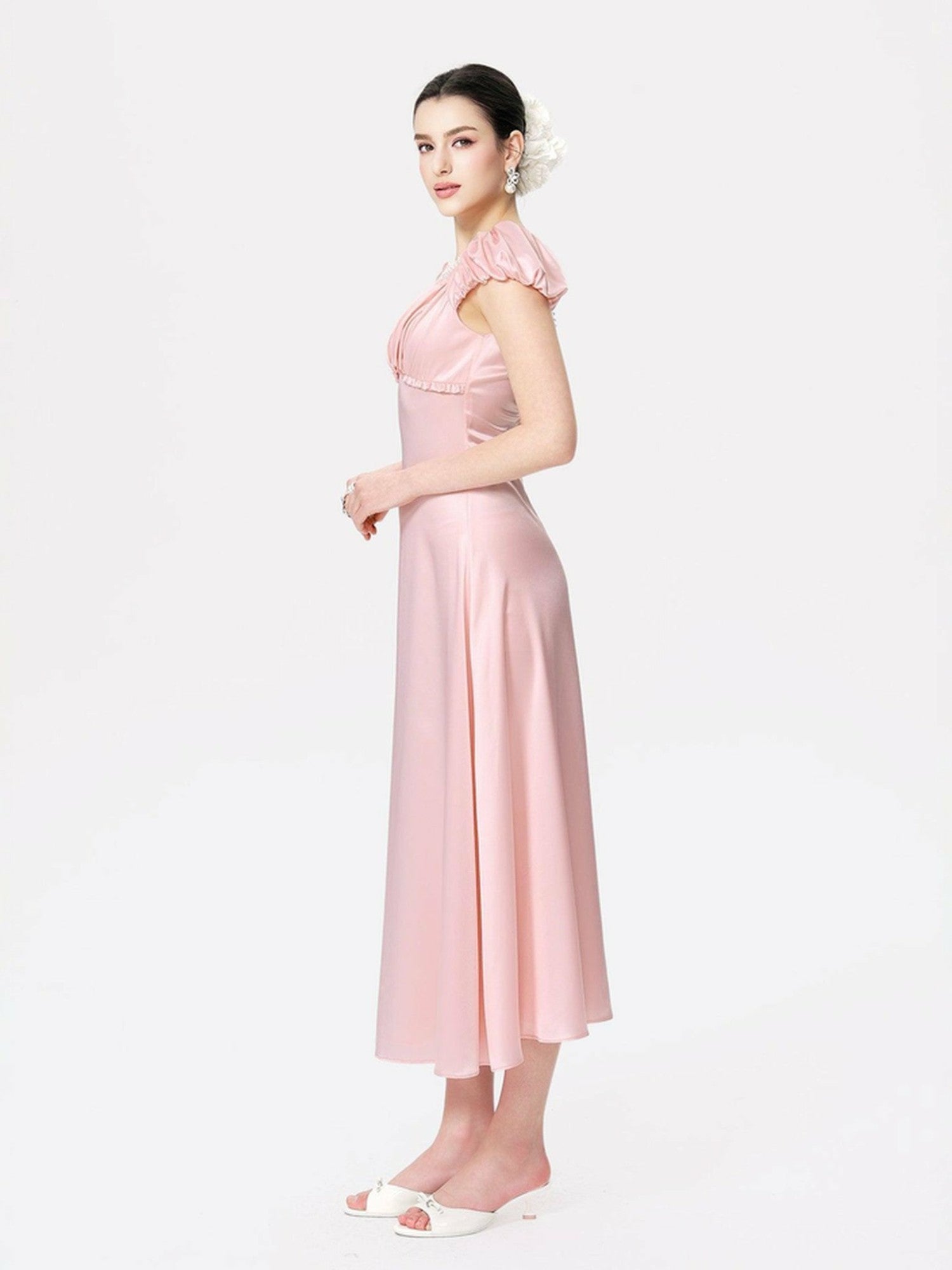 Nana Jacqueline Elara Dress: Pink Midi Dress for Garden Wedding Guest Pink