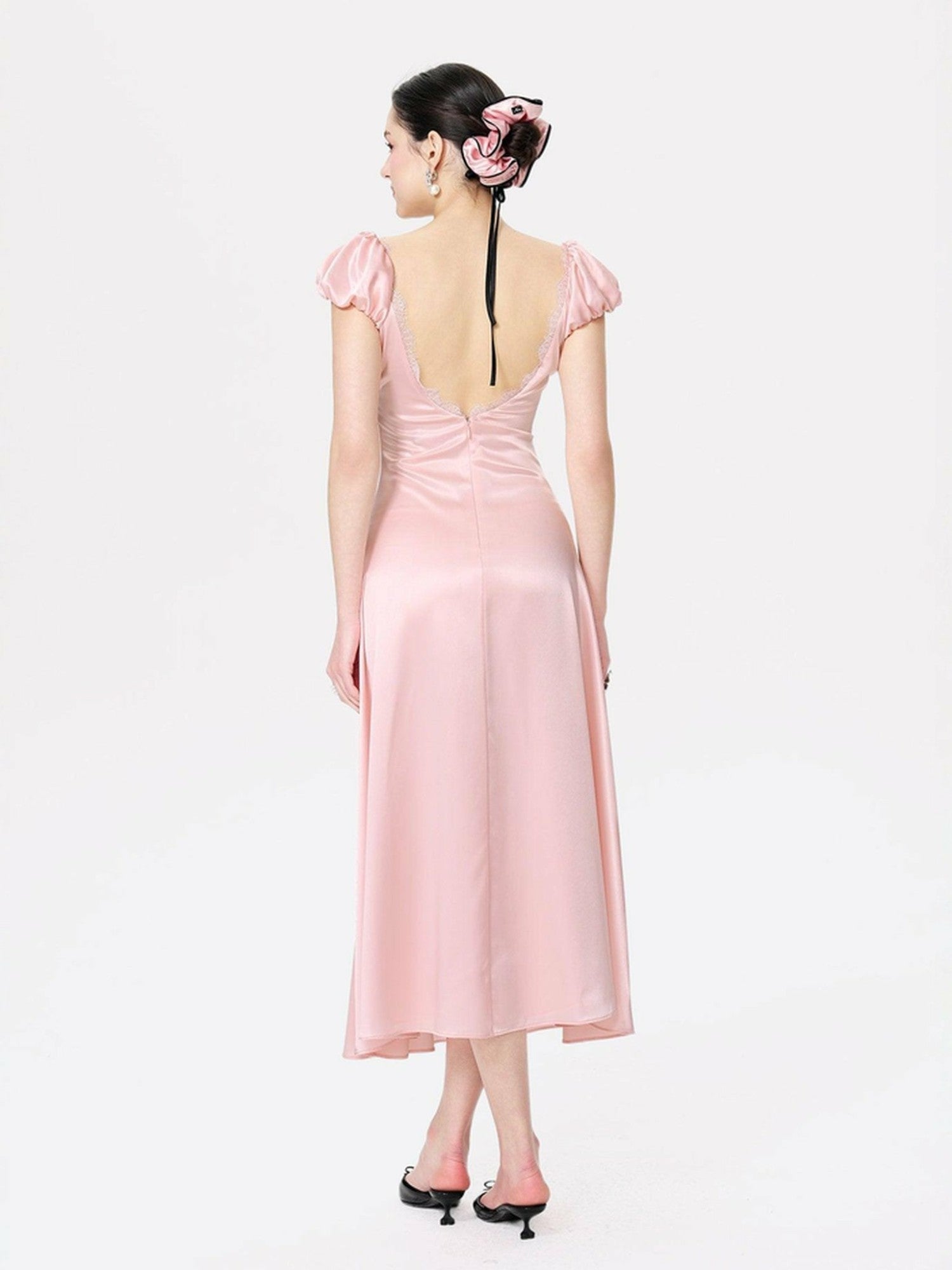 Nana Jacqueline Elara Dress: Pink Midi Dress for Garden Wedding Guest Pink