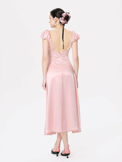Nana Jacqueline Elara Dress: Pink Midi Dress for Garden Wedding Guest Pink