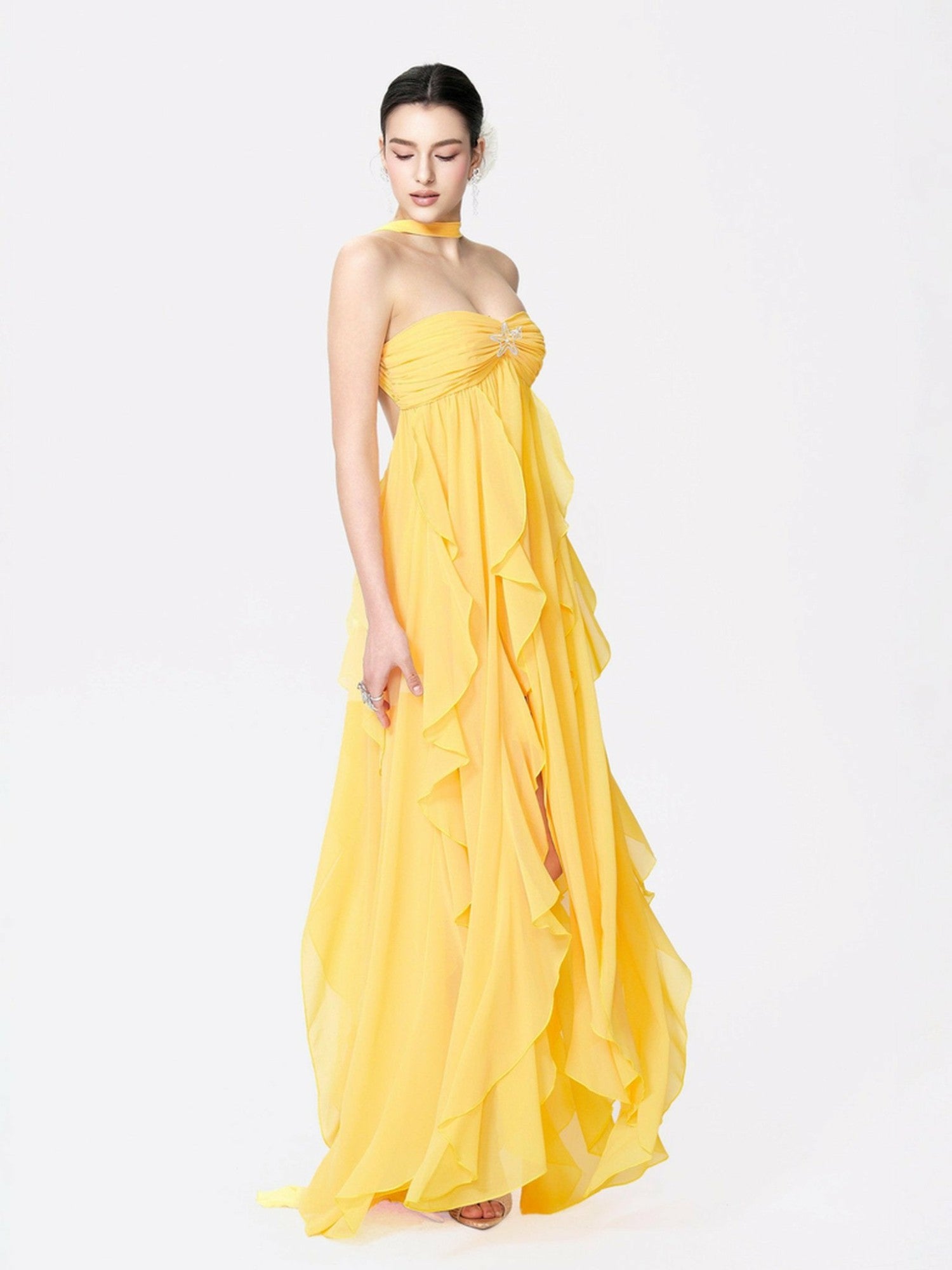 Nana Jacqueline Mariah Dress: Yellow Maxi Dress for Destination Wedding Yellow