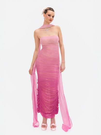 Nana Jacqueline Juliet Dress: Pink Midi Dress for Cocktail Party Pink