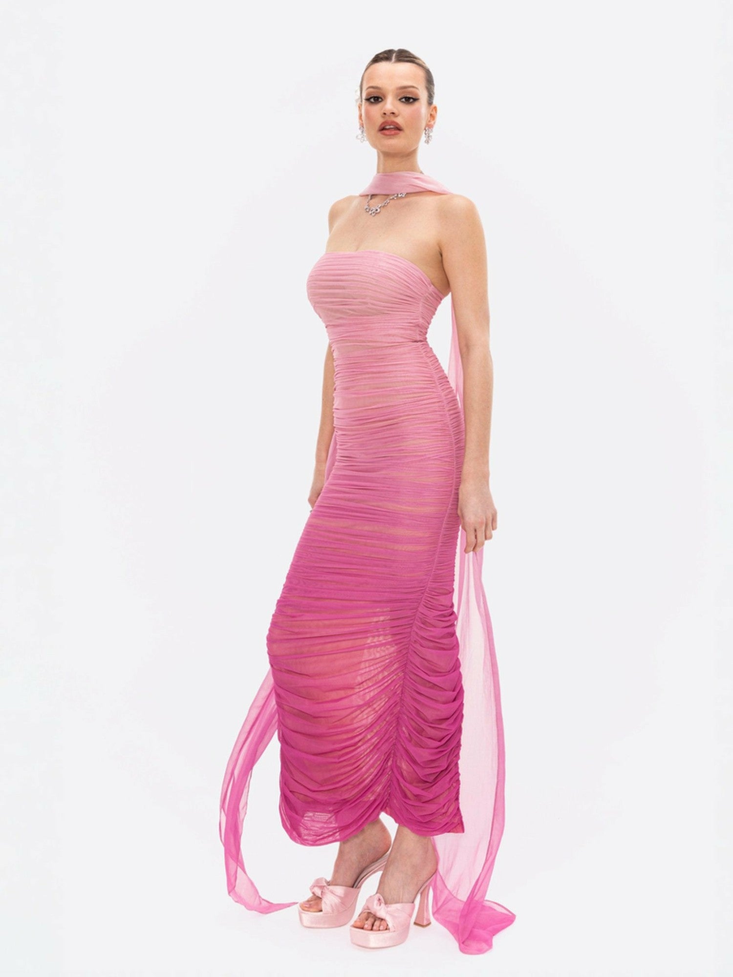 Nana Jacqueline Juliet Dress: Pink Midi Dress for Cocktail Party Pink