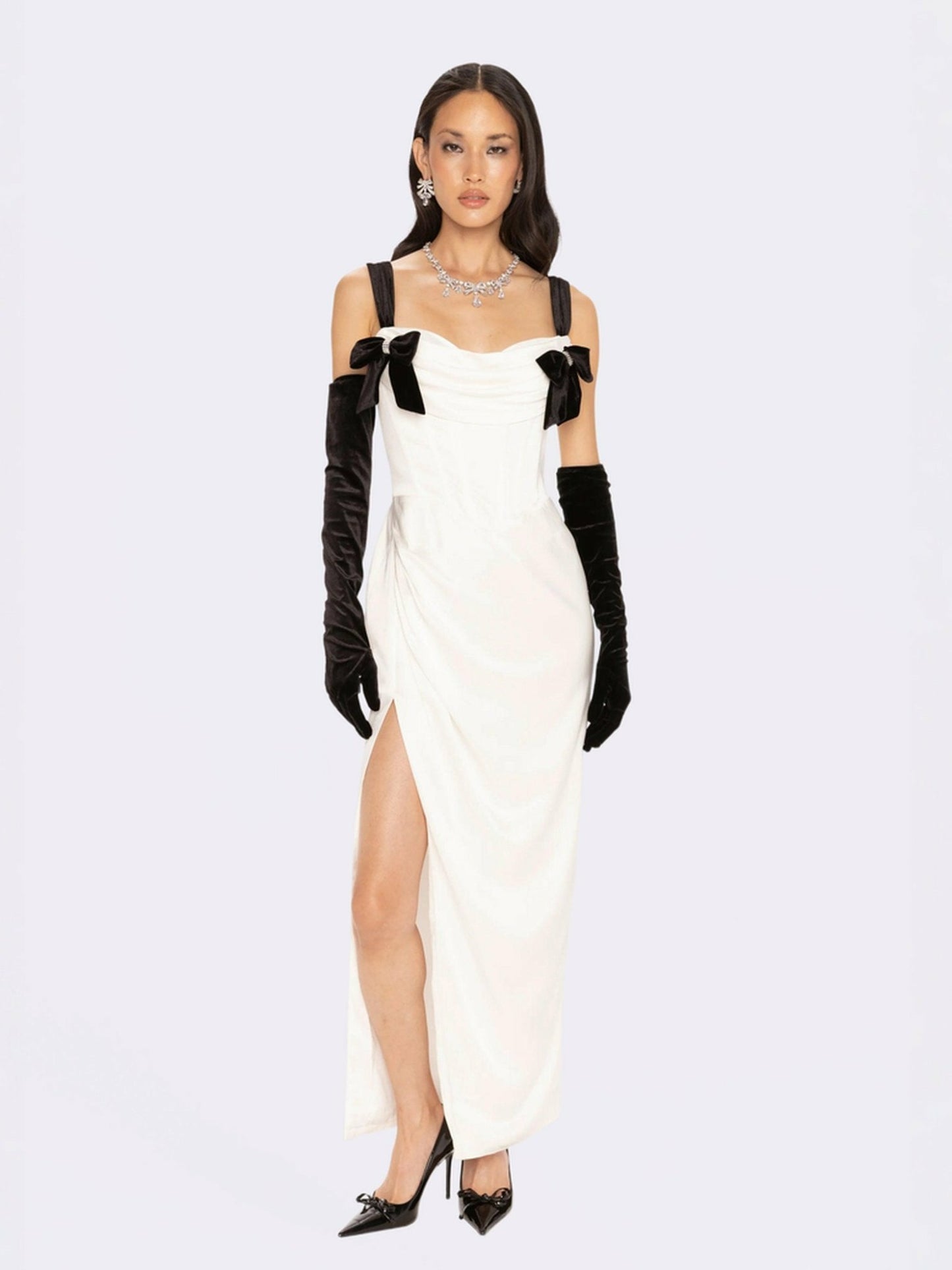 Nana Jacqueline Grace Bow Maxi Dress: White Maxi Dress for Rehearsal Dinner White