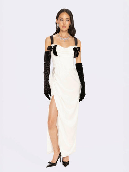 Nana Jacqueline Grace Bow Maxi Dress: White Maxi Dress for Rehearsal Dinner White