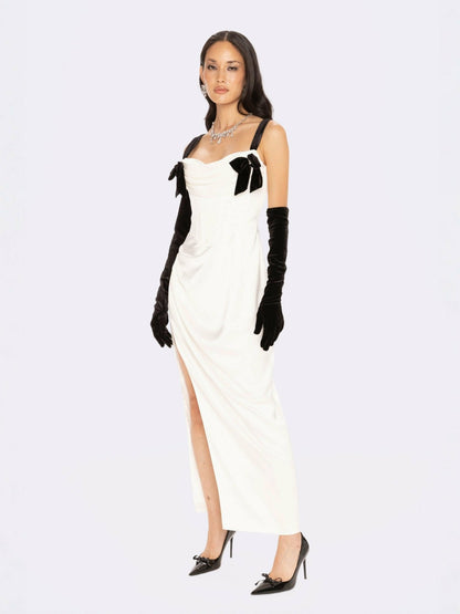 Nana Jacqueline Grace Bow Maxi Dress: White Maxi Dress for Rehearsal Dinner White