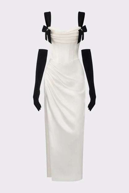 Nana Jacqueline Grace Bow Maxi Dress: White Maxi Dress for Rehearsal Dinner White
