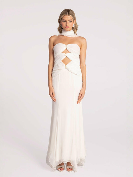 Nana Jacqueline Cassandra Dress: White Maxi Dress for Rehearsal Dinner White