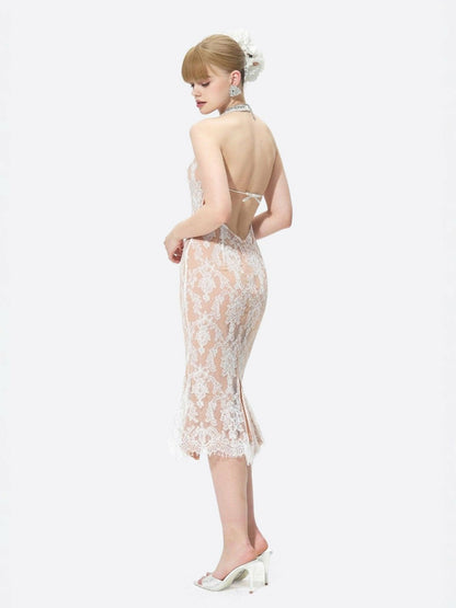 Nana Jacqueline Ivory Lace Midi Dress for Engagement Party Ivory