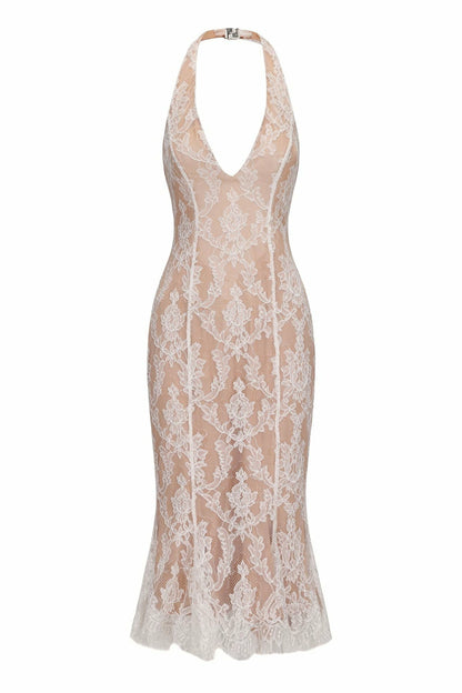 Nana Jacqueline Ivory Lace Midi Dress for Engagement Party Ivory