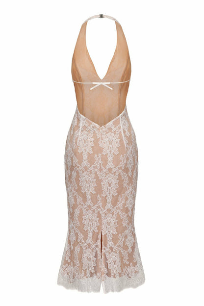 Nana Jacqueline Ivory Lace Midi Dress for Engagement Party Ivory
