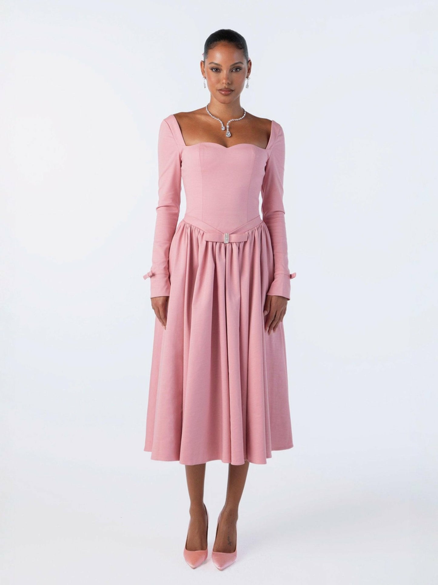 Nana Jacqueline Bernadette Dress: Pink Midi Dress for Garden Party Pink