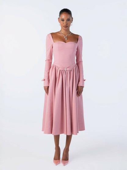 Nana Jacqueline Bernadette Dress: Pink Midi Dress for Garden Party Pink