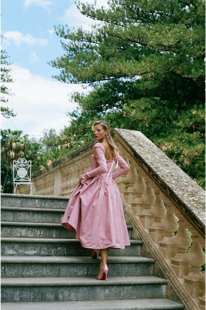 Nana Jacqueline Bernadette Dress: Pink Midi Dress for Garden Party Pink
